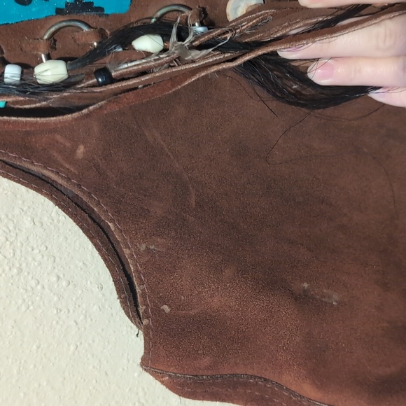 Brown Suede Fringe Vest with Hand Painted Eagle and Feathers - Picture 6 of 8